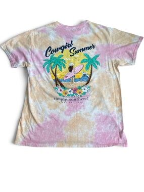 Simply Southern Cowgirl Summer Tie-Dye Tee – Pink & Cream Size L